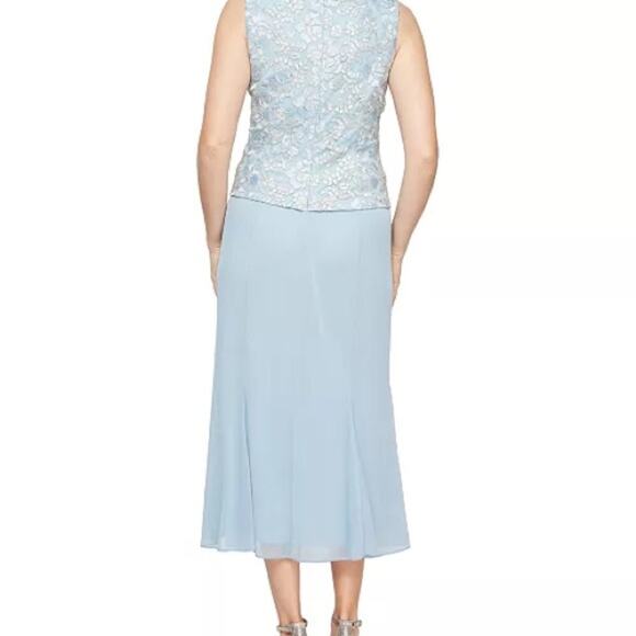 Alex Evenings Women's Embroidered Jacket & Dress for Wedding Guest Light Blue - Picture 6 of 15